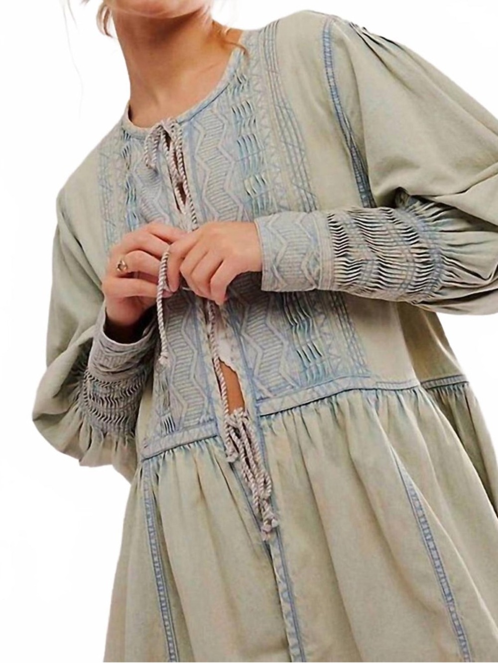 Free People Sweet Summer Boho Light Tunic Jacket with Embroidered Detail size XS